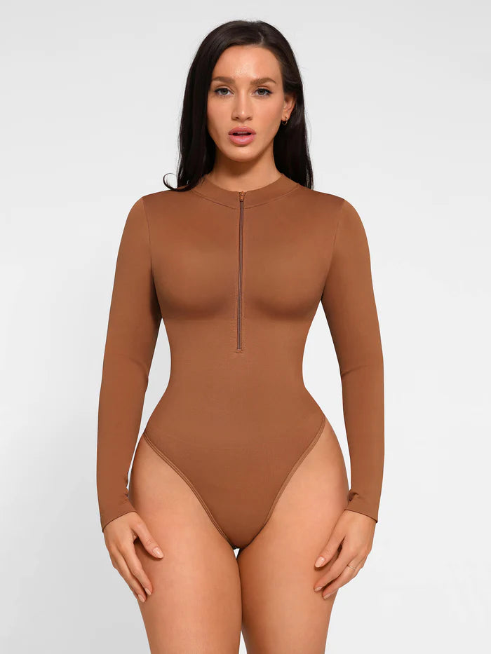 Bodylove Seamless Long Sleeve Zipper Thong Bodysuit