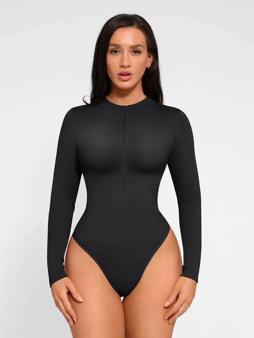 Bodylove Seamless Long Sleeve Zipper Thong Bodysuit