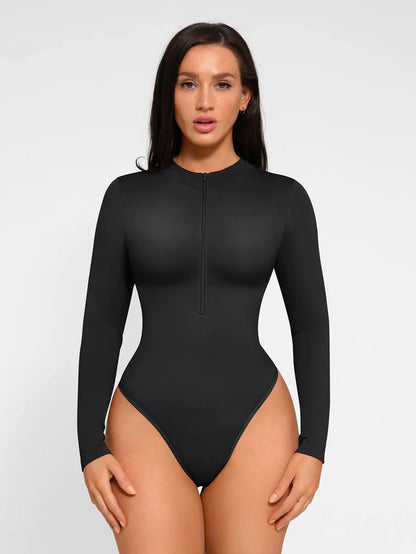 Bodylove Seamless Long Sleeve Zipper Thong Bodysuit